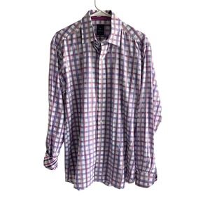 Tailorbyrd Collection Mens Large Button Down Shirt Plaid Purple Pink Long Sleeve